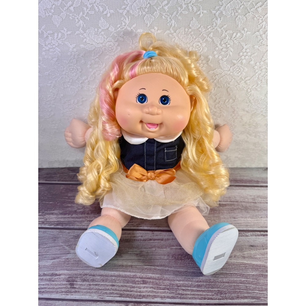 Cabbage Patch Kids 2015 Blonde Pink Streak Hair Denim‎ Tulle Dress Doll WCT-54K